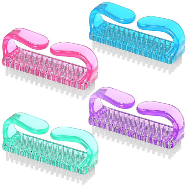 Handtagsborste för naglar, borste för fingernaglar, rengöringsset för nagelskrubb, pedikyr (4-pack)