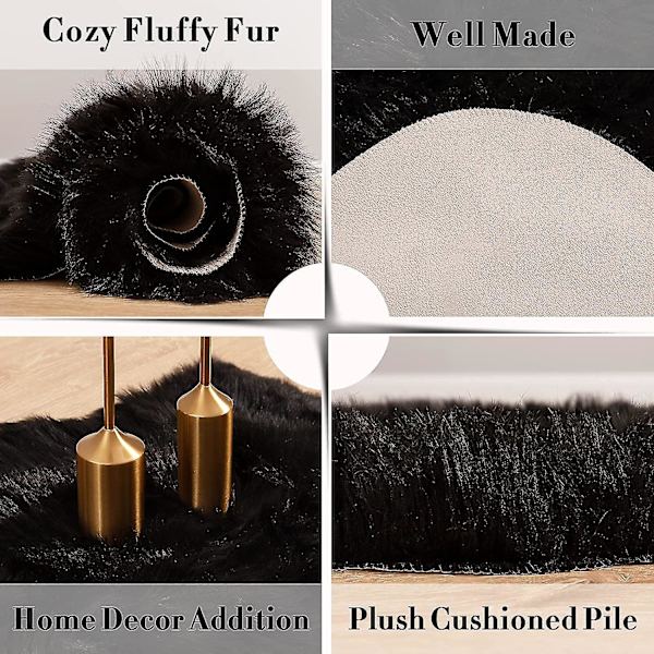 Tflycqluxury Mjukt Faux Fårskinn Cover Sittdyna Pad Plysch Pälsområde Mattor för sovrum, 2ft X 3ft, Vit