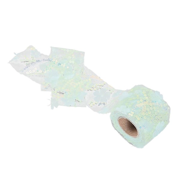 Tyllrulle 10 Yards Broderade Paljetter Blommor Mesh Band Dekorativa Hantverkstillbehör Grön