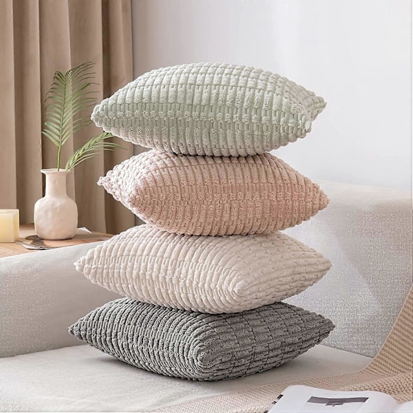 Pakke med 2 Corduroy Dekorative Putetrekk 50x50 cm Myke Boho Stripete Putetrekk Moderne Gårdshus Hjemmeinnredning for Vår Sofa Stue C