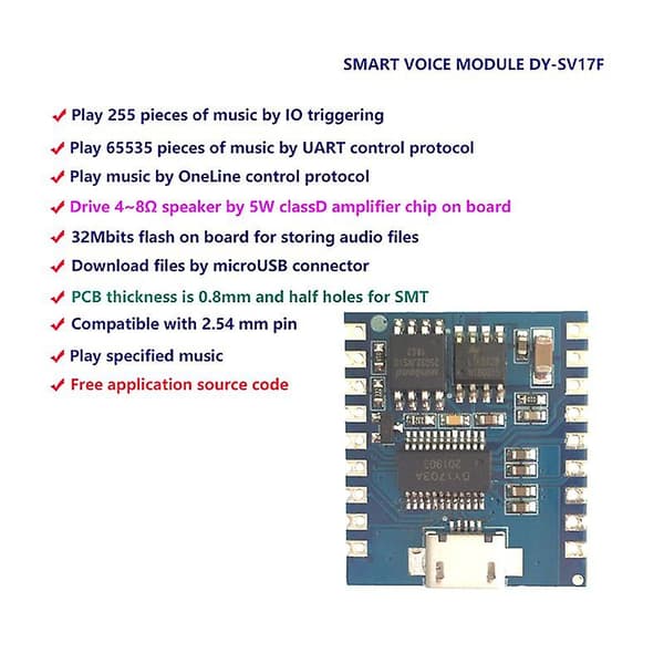Dy-sv17f Äänimoduuli Mini Mp3-soitin Io Trigger Usb Lataa Flash-äänimoduuli