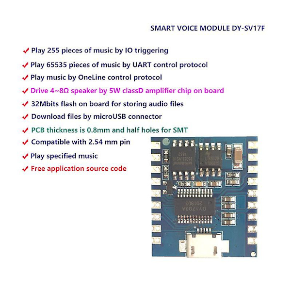 DY-SV17F Lydmodul Mini MP3-spiller IO Trigger USB Nedlasting Flash Stemmemodul