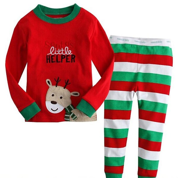 Lasten pyjamat Santa Elk -pyjamat, 2 set Red Striped Deer 1-2 Years