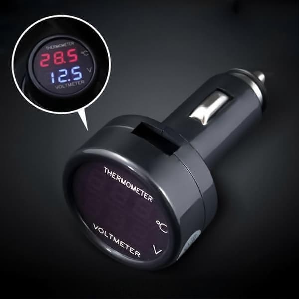 2 i 1 Bil Auto Dobbelt Display Spænding Temperatur Måler Termometer Voltmeter