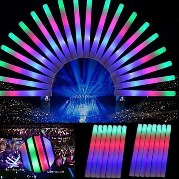 22 stk. LED Lysende Skumstaver Blinkende Glød LED Skumstaver Fester Bryllup Raver Konsert Jul