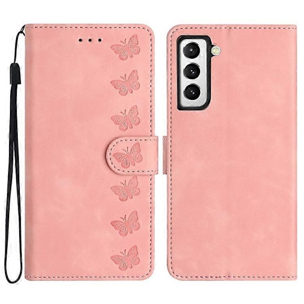 Yhteensopiva Samsung Galaxy S22+ 5G -puhelimelle, lompakkokotelo, folio, läppäkotelo, perhoskuvioitu, roiskesuojattu nahkakansi Pink