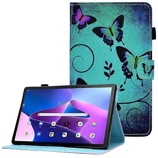 Sytt Mönster Tryck Läderfodral Kompatibelt För Lenovo Tab M10 Plus (Gen 3), Stötsäkert Ställ Kortplatser Skyddande Fodral Green