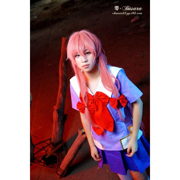 Naisten/tyttöjen tulevaisuuden päiväkirja Yuno Gasai Cosplay-asu Mirai Nikki Top hame Uniform mekkoasu Costume XXL