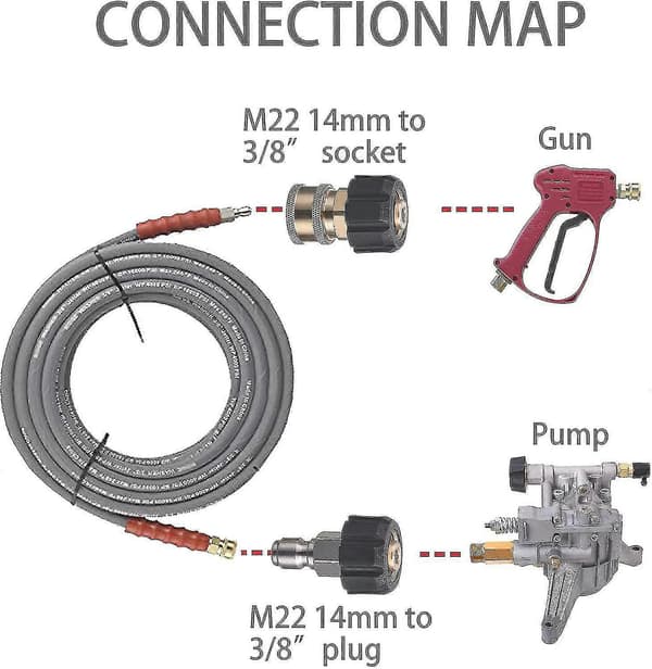 Högtryckstvättkopplingar, M22 14mm till 3/8\" snabbkoppling för högtryckstvättslang eller pistol