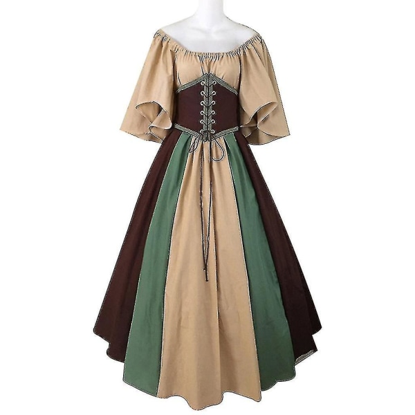 Renaissance middelalderkostymer for kvinner Khaki L