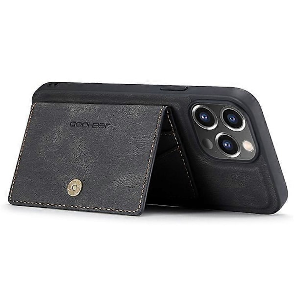 JEEHOOD Yhteensopiva iPhone 14 Pro Retro Iskunkestävä Kotelo Irrotettava 2-in-1 Lompakkokotelo Nahkapäällysteinen Jalusta TPU-suojus Black