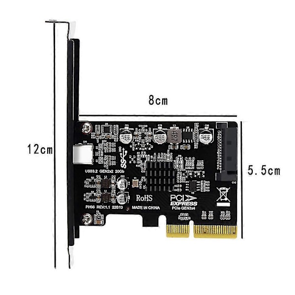 USB PCIE-kort Typ C PCI- 4X till USB 3.2 Gen 2X2 (20Gbps) ASM3242 Chipset för Windows 8/10/Linux