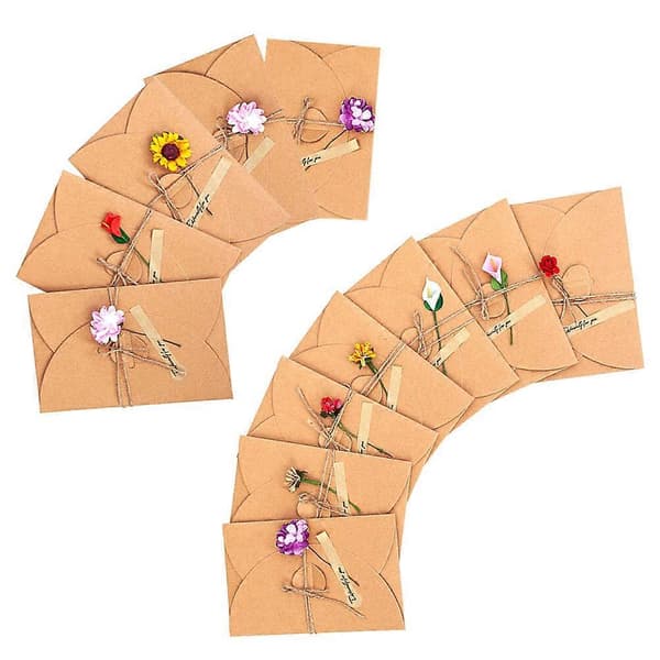 12 st Kraftpapper Grattiskort Romantiska Blomster Välsignelsekort med Kuvert