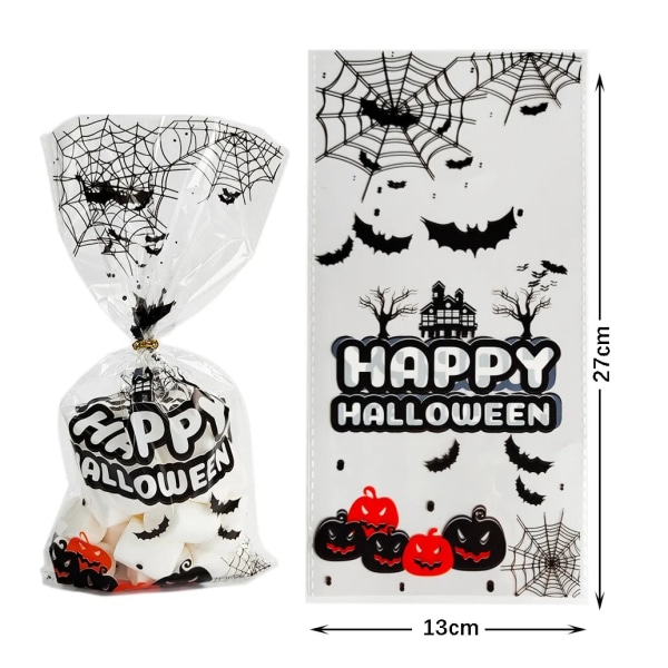 100 kpl Halloween karkkipussit kartiopussi Kurpitsa Hämähäkkilepakko Pakkaus Cookie Lahjakassi style 19