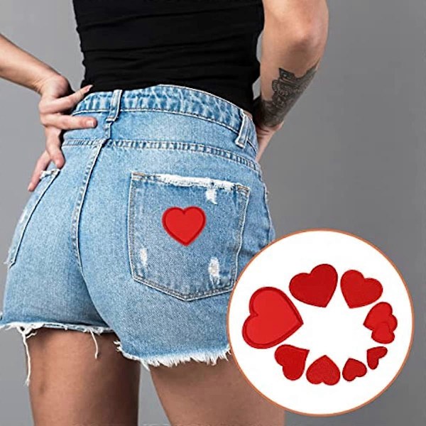 Healifty 8 stk. strygemærker Røde hjerteformede broderede mærker Applikationsmotiv Applikationsdekoration Sy på mærker til tøj Jeans