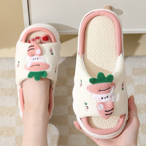 Söt tecknad kanin Kanin Bomull Linne Tofflor Dam Sommar Andas Tjock Plattform Slides Tofflor Kawaii Flip Flops Sandaler C 42-43(26-26.5cm)