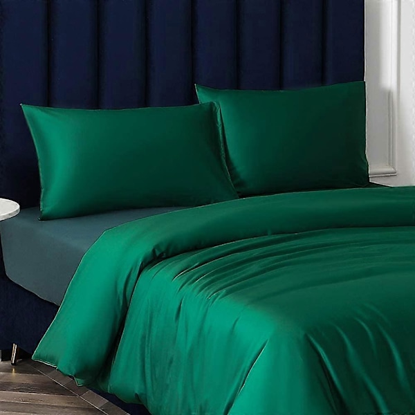 2 kpl Vetoketjullisia satiinipäällisiä hiuksille ja iholle, ylellinen standardikoko piilovetoketjulla, 2 kpl setti, 50x75 cm, tummanvihreä