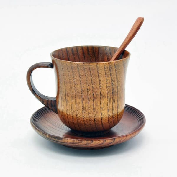 3 stk./sæt Træ Kop Underkop Ske Sæt Kaffe Te Værktøj Tilbehør