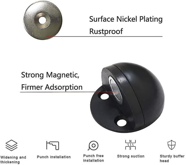 2 Stk. Magnetisk Dørstopper med Gummikofanger, Børstet Metal Dørstopper