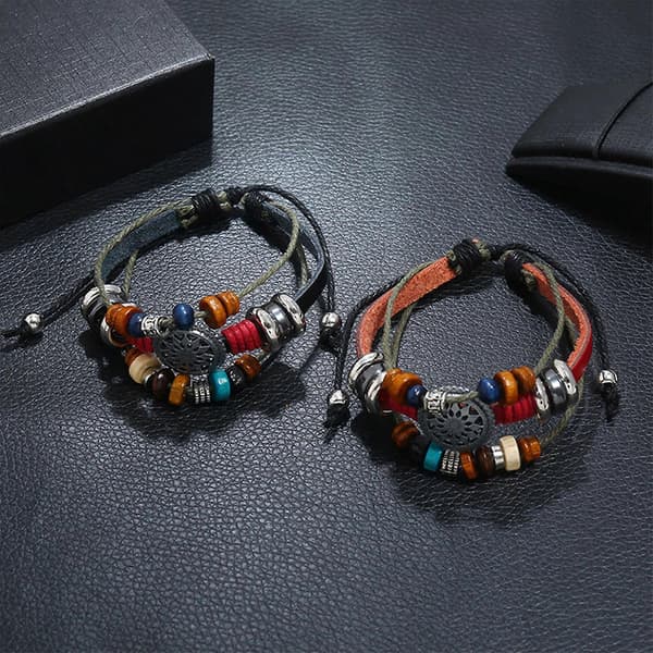 Handgjort Läderlindat Armband Justerbart Flätat Reparmband