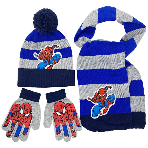 3st Barn Pojkar Flickor Spiderman Mössa Scarf Handskar Spider-man Grey Dark Blue