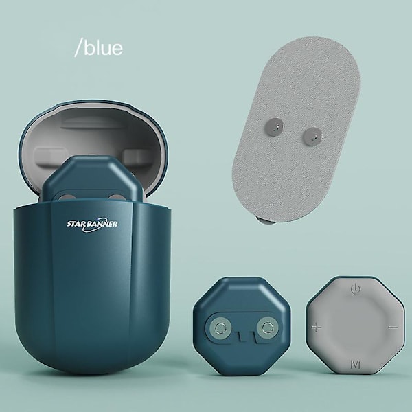 Bärbar massageplåster Laddningsbox Mini Smärtlindrande terapianordning Trådlös elektrisk pulsmassager för nacke axel rygg Blue no RC