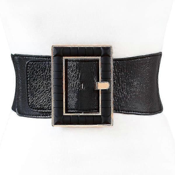 Dame Bredt Belte Elastisk Strikk Wrap Cinch Retro Høy Midje Metallspenne-ZZY