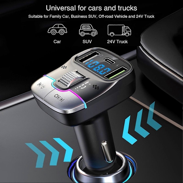 Bluetooth-kompatibel biloplader med dobbelte porte, håndfri opkald, stabil forbindelse, universel biladapter, trådløs FM-radio MP3-afspiller