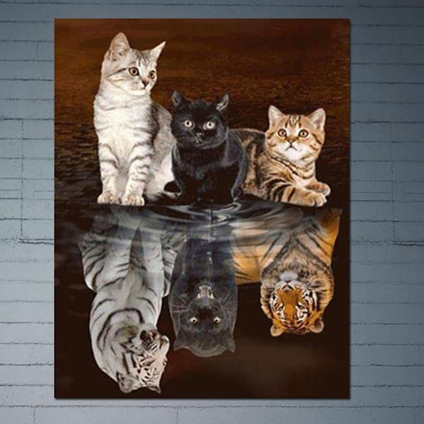 Refleksion For Kat DIY 5D Fuld Bor Diamant Maleri Broderi Til Korssting