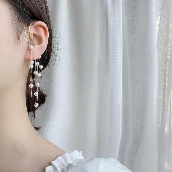 Tassel Perle Hoop Øreringe Guld Pierced Øreclips Glitrende Øreringe Smykker til Kvinder og Piger