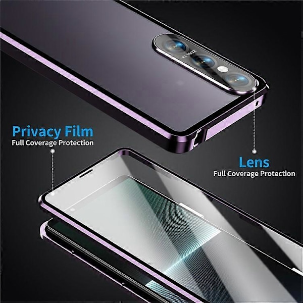 Yhteensopiva Sony Xperia 1 V Magneettinen Adsorptio Kotelo Metallikehys + Karkaistu Lasi + PC Takakansi Kirkas Puhelinkuori Purple