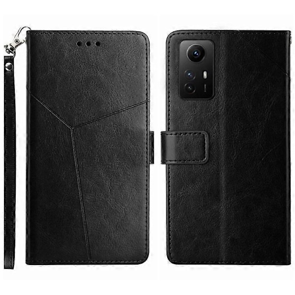 HT01 Kompatibel til Xiaomi Redmi Note 12S 4G PU Læder Etui Wallet Y-formet Linje Prægning Telefon Stand Cover Black