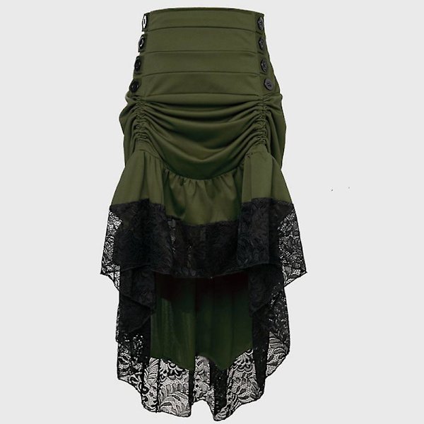 Monivärinen Lady Gothic Steampunk Pinstripe hame Rock Gypsy Vintage -asu edessä Nauhakerroksinen Clubwear -asu Army 03 S