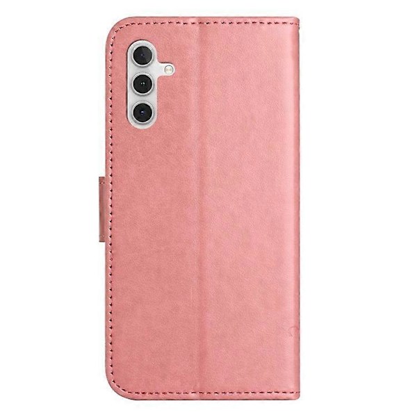 Kompatibelt för Samsung Galaxy A24 Präglat Fjärilsblomma Mobilskal PU Läder Plånboksställ Telefonskydd med Rem Pink