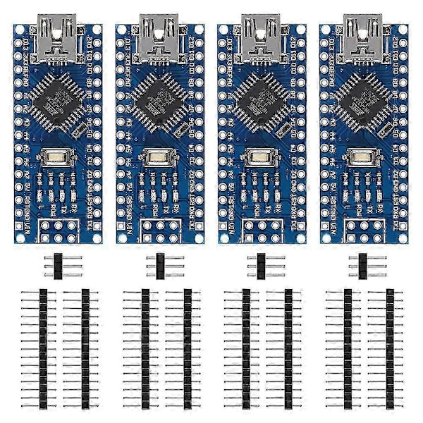 4 kpl ATmega328P Nano -kortti CH340 5V 16M Mikro-mikrokontrollerikortti PIN-liittimillä, juottamattomat