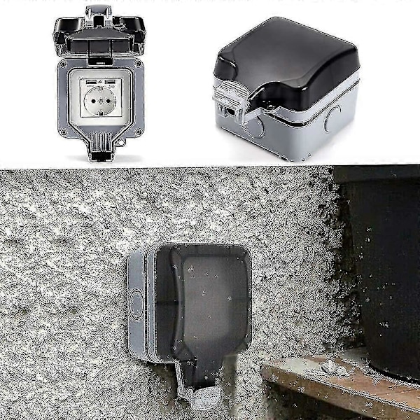 Ulkokäyttöön Tarkoitettu Kaksoispistorasia USB:llä, Vedenpitävä, Kestävä, Sähköpistorasia Seinäkotelolla (yksittäinen) TY
