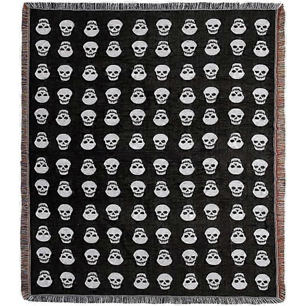 Boho Plaider Vendbar Bomuld Boheme Tapestry Hippie Værelsesindretning Dobbeltsidet (Boho Skull Print Sort 50\"x60\")