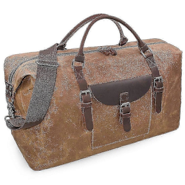 Herre Rejse Taske Duffel Bag Læder Weekend Taske Vandtæt Stor Canvas Taske Camping Taske (Brun) Edition d