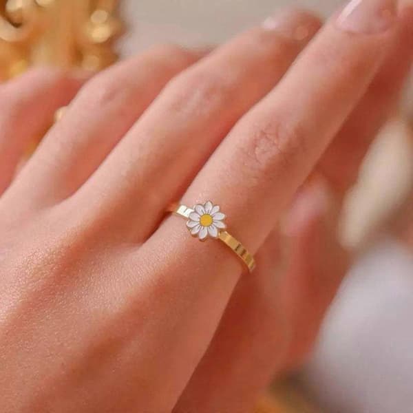 Meditationsring med prästkrageblomma, ångestdämpande, roterbar ring, presenter