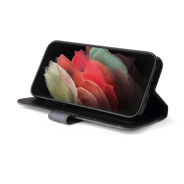 Telefonplånboksfodral Flip Typ Magnetisk PU Läder Telefonplånboksskydd för Samsung Galaxy S21 Ultra Grå