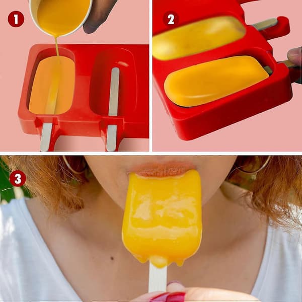 Isforme 2 stk, 4 hulrum ovale slikkepindsforme, silikone ispindeforme til DIY is med 20 slikkepindepinde
