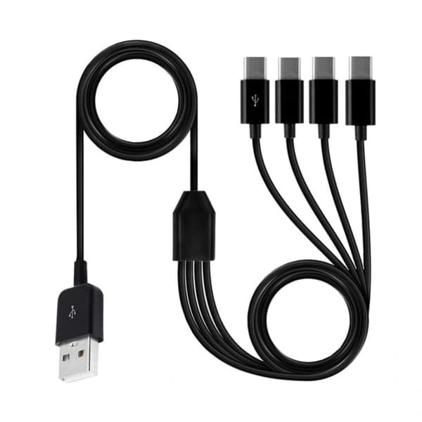 Multifunksjonell USB-C splitter 4-i-1 hurtigladekabel med 4 Type-C hannporter