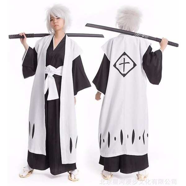 Japansk Anime Bleach Herr Cosplay Kostym Kyouraku Shunsui Kenpachi Zaraki Vit mantel Kappa Kaptensmantel Ingen svart Kimono 7 L