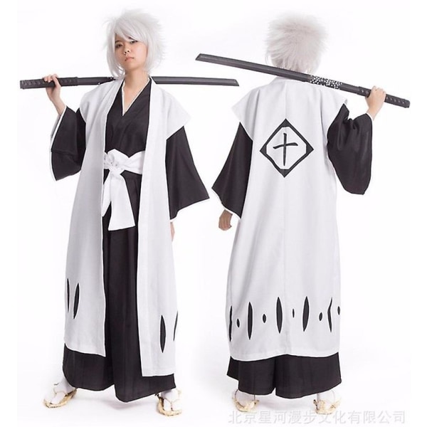 Japansk Anime Bleach Herr Cosplay Kostym Kyouraku Shunsui Kenpachi Zaraki Vit mantel Kappa Kaptensmantel Ingen svart Kimono 8 M