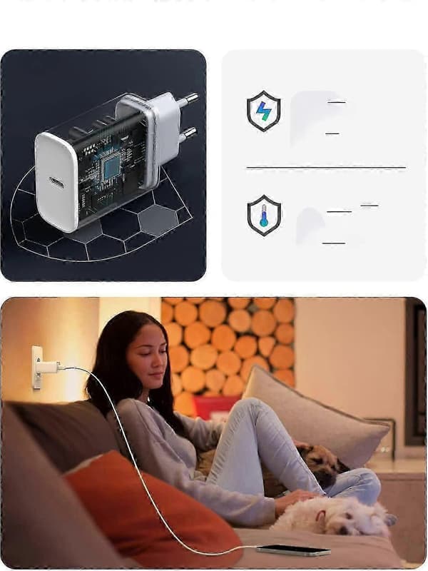 20W USB C PD 3.0 Laderkabel ikke inkludert (hvit)