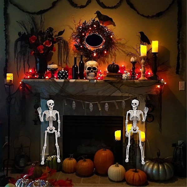 2 stk Skjelett Halloween Dekorasjon, 16 tommer Full Kropp Bevegelig Halloween Hengende Skjelett For Innendørs Utendørs Dekorasjon