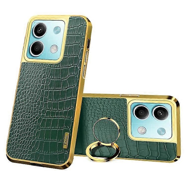 Yhteensopiva Xiaomi Redmi Note 13 5G -puhelimen kotelo 6D galvanointisormuksella ja jalustalla, nahka+TPU-suojus Green