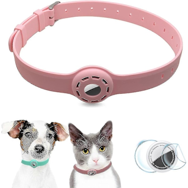 Airtag Hundehalsbåndholder Airtag Kattehalsbånd med 1 HD Beskyttelsesfilm 23-49.5cm Myke Silikon Hundehalsbånd for Apple Airtag på Katter Små Hunder Valper