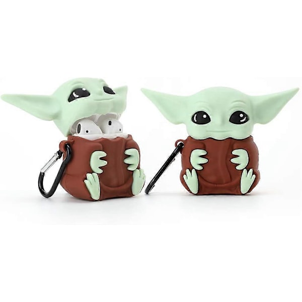 3D Yoda -kotelo AirPod 2/1 -kotelolle, 3D Söpö Sarjakuva Naiset Tytöt Lapset Tyylikäs Muoti Chic Ihana Kawaii Yoda Vauvan Muoto Avaimenperä PVC-kotelo Airpods 1 &