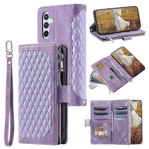 Stil 005 Kompatibelt För Samsung Galaxy A56 5G Plånboksfodral Rombsömmar PU Läder Telefonskal Purple